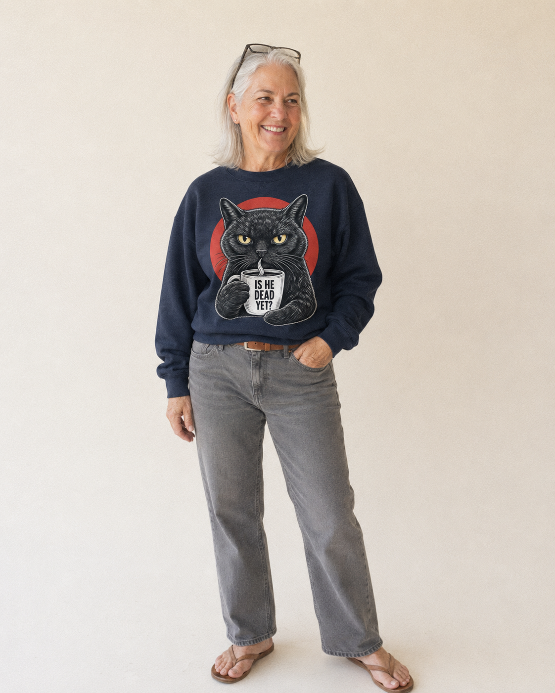 Is He Dead Yet Cat Fleece Sweatshirt – studio model photo