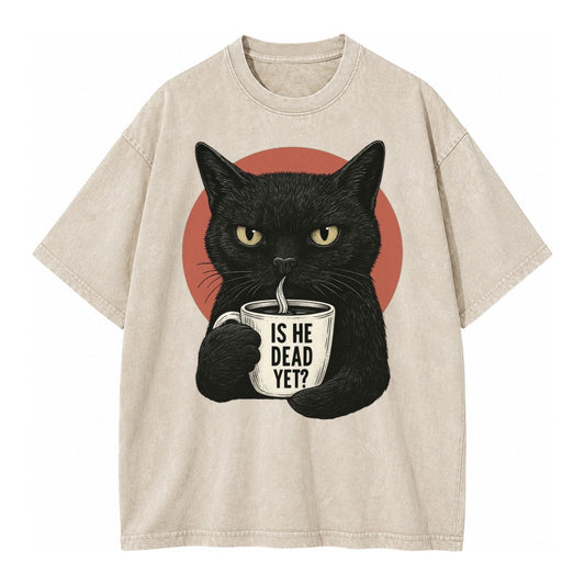 Is He Dead Yet Cat - Vintage T-Shirt – Beige