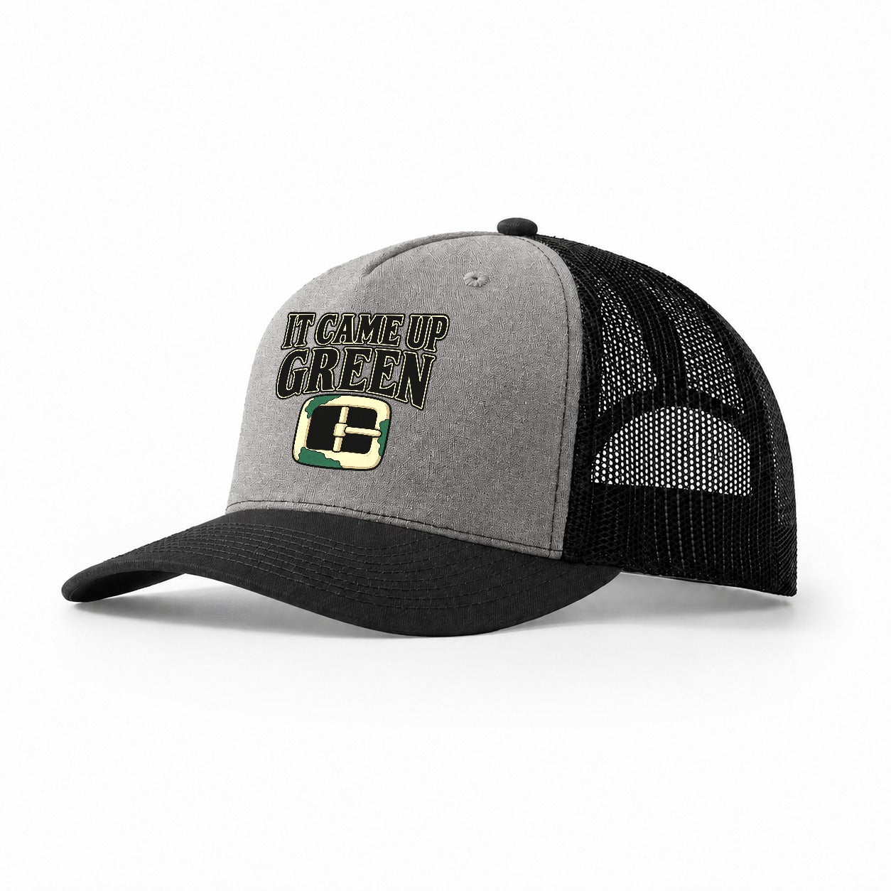 It Came Up Green Treasure Hunting Trucker Hat – Grey Black
