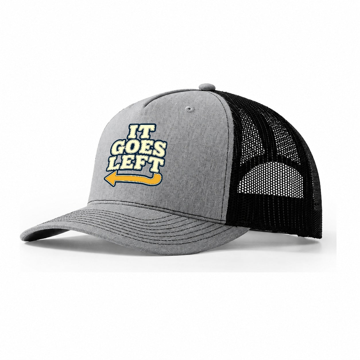 It Goes Left Rock Climbing Trucker Hat – Sport Grey Black