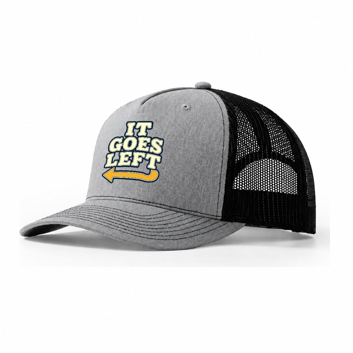 It Goes Left Rock Climbing Trucker Hat – Sport Grey Black