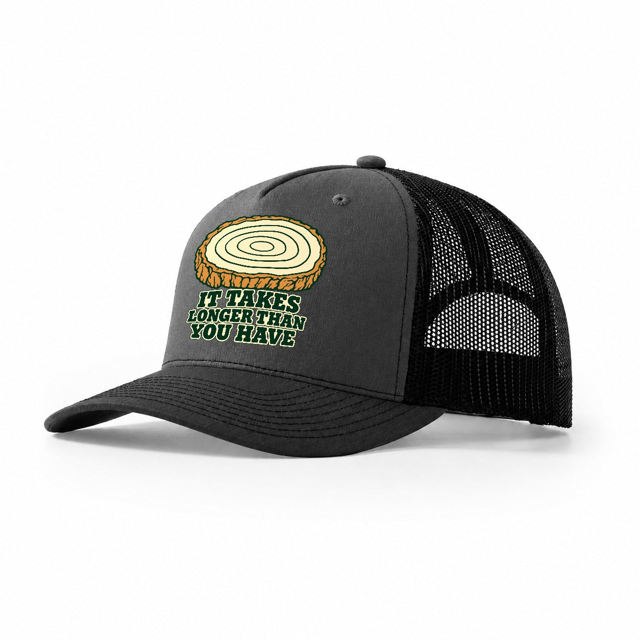 It Takes Longer Than You Have Bonsai Trucker Hat – Dark Grey Black