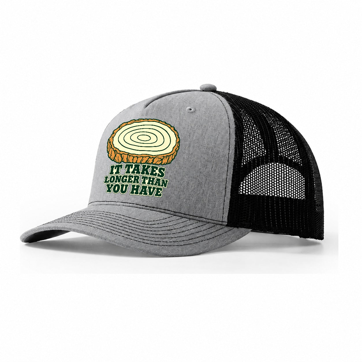It Takes Longer Than You Have Bonsai Trucker Hat – Sport Grey Black