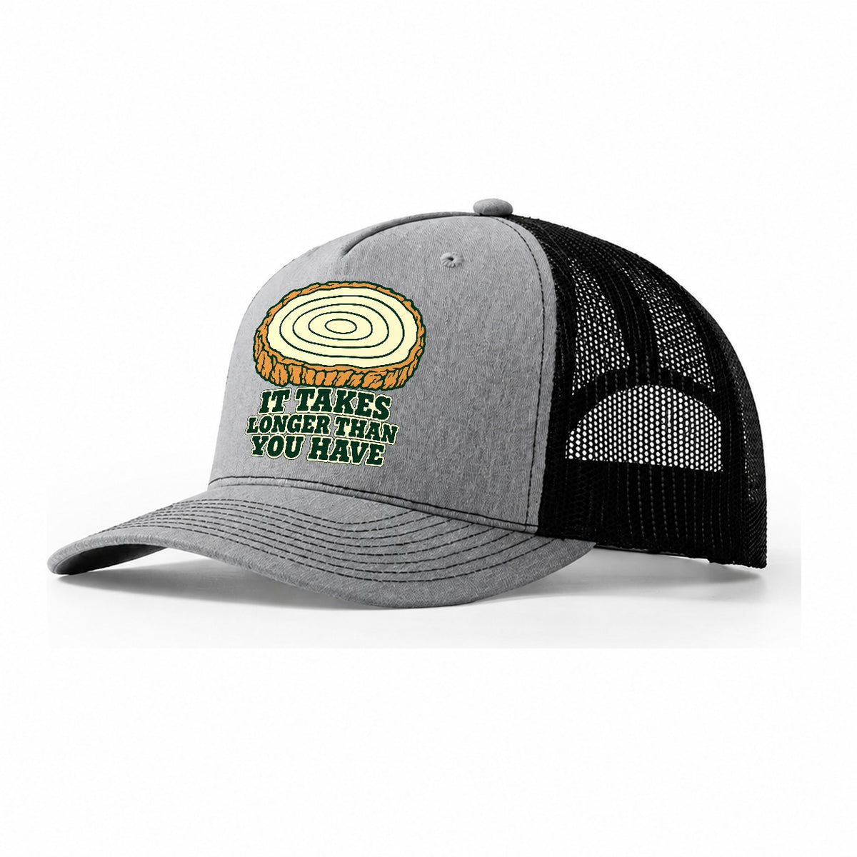 It Takes Longer Than You Have Bonsai Trucker Hat – Sport Grey Black