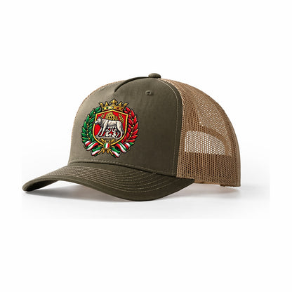 Italy Heraldic Crest Country Logos Trucker Hat – Olive Khaki