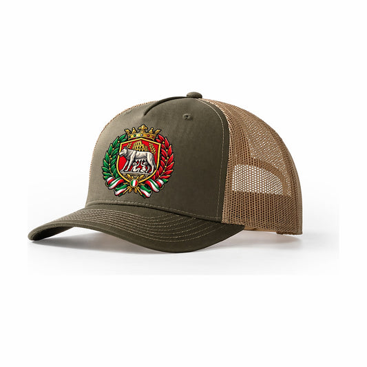 Italy Heraldic Crest Country Logos Trucker Hat – Olive Khaki