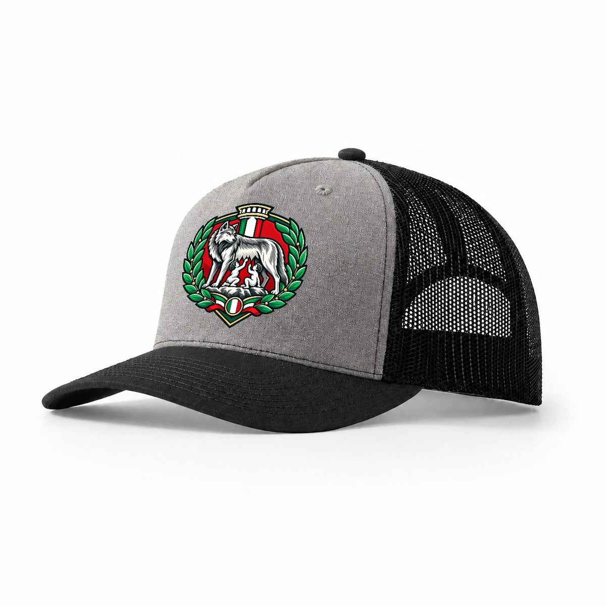 Italy Minimal Emblem Country Logos Trucker Hat – Grey Black