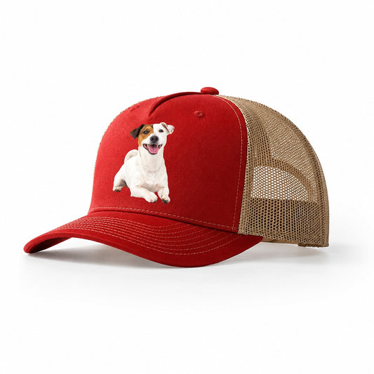 Jack Russell Terrier Dog Trucker Hat – Red-Khaki