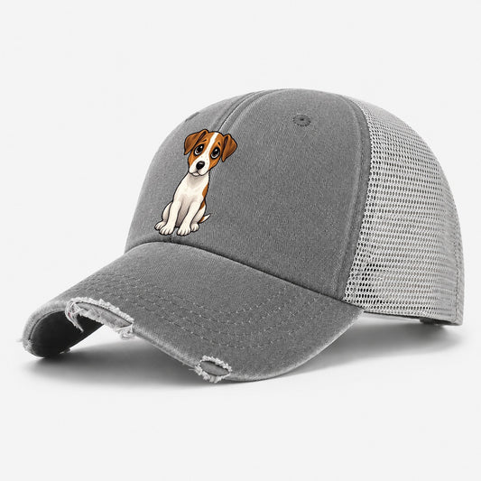 Jack Russell Terrier Sitting Sweetheart Washed Trucker Hat – Grey