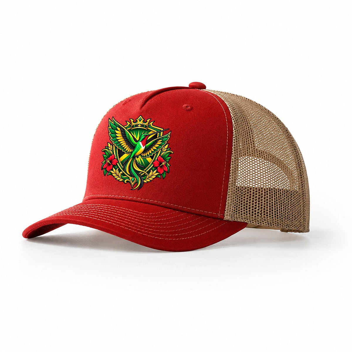 Jamaica Heraldic Crest Country Logos Trucker Hat – Red Khaki