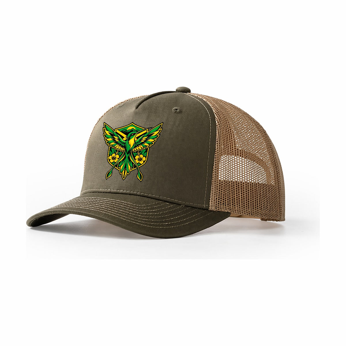 Jamaica Minimal Emblem Country Logos Trucker Hat – Olive Khaki
