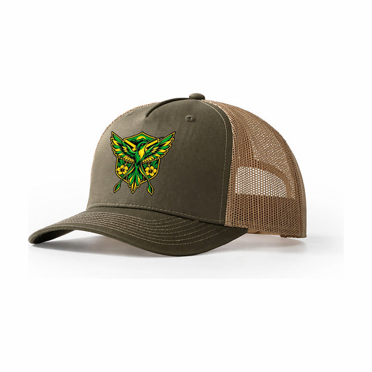 Jamaica Minimal Emblem Country Logos Trucker Hat – Olive Khaki
