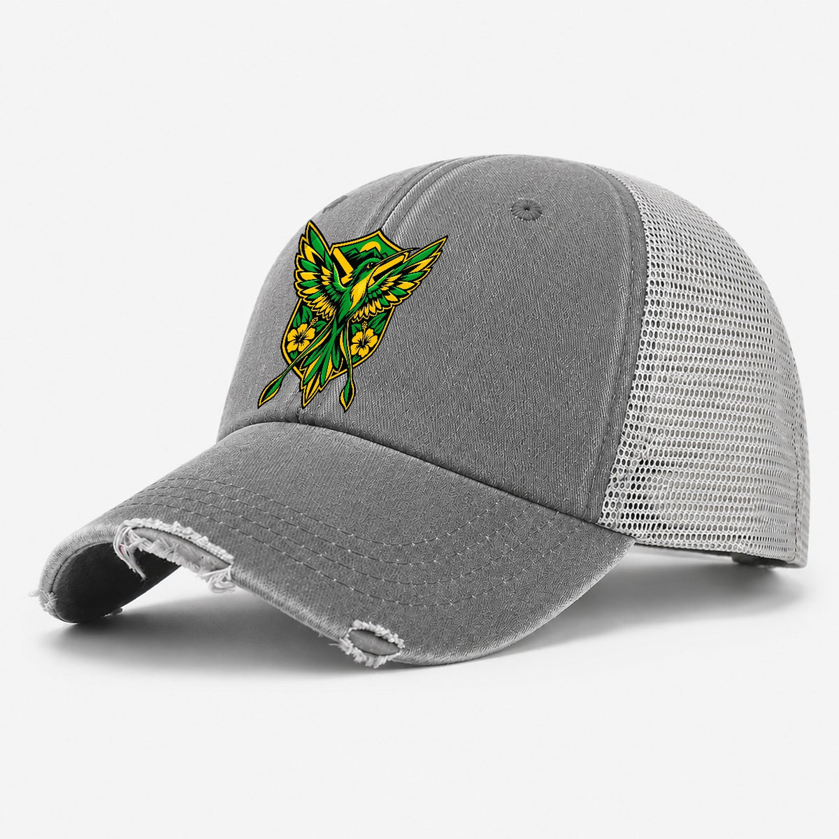 Jamaica Minimal Emblem Country Logos Washed Trucker Hat – Grey