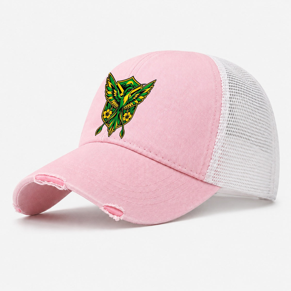 Jamaica Minimal Emblem Country Logos Washed Trucker Hat – Light Pink
