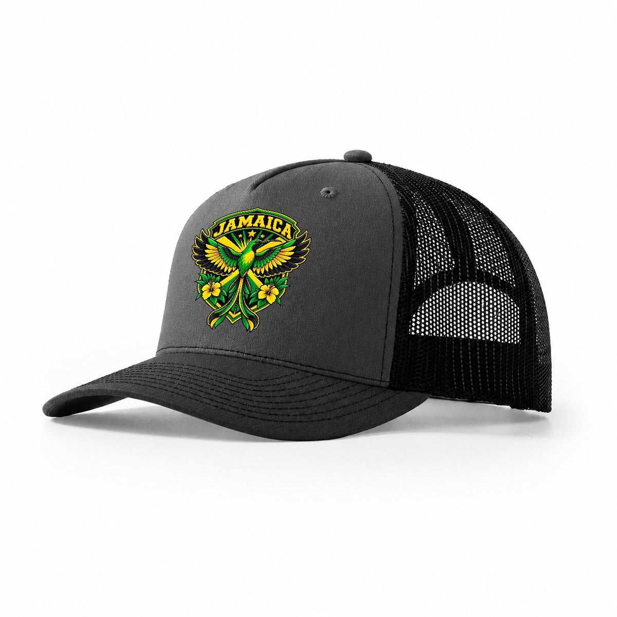 Jamaica Retro Badge Country Logos Trucker Hat – Dark Grey Black
