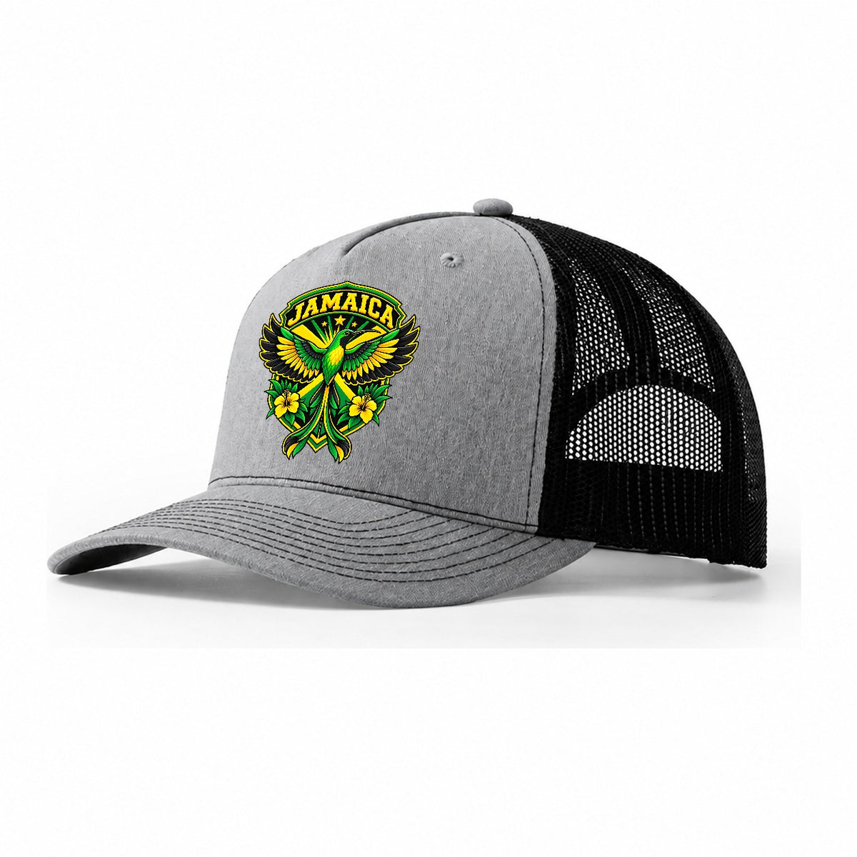 Jamaica Retro Badge Country Logos Trucker Hat – Sport Grey Black