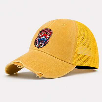 Japan Retro Badge Country Logos Washed Trucker Hat – Yellow