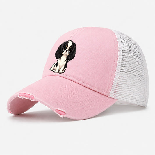Japanese Chin Sitting Sweetheart Washed Trucker Hat – Light Pink