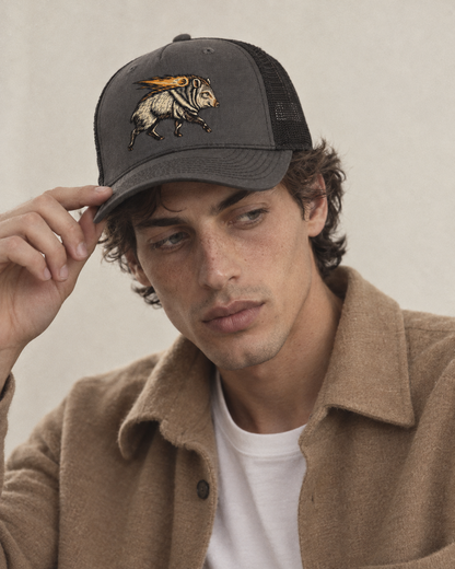 Model wearing the cap
