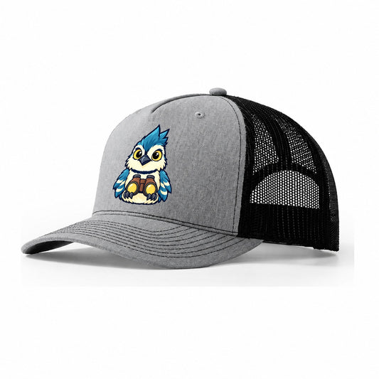 Jay With Binoculars Birdwatching Trucker Hat – Sport Grey Black