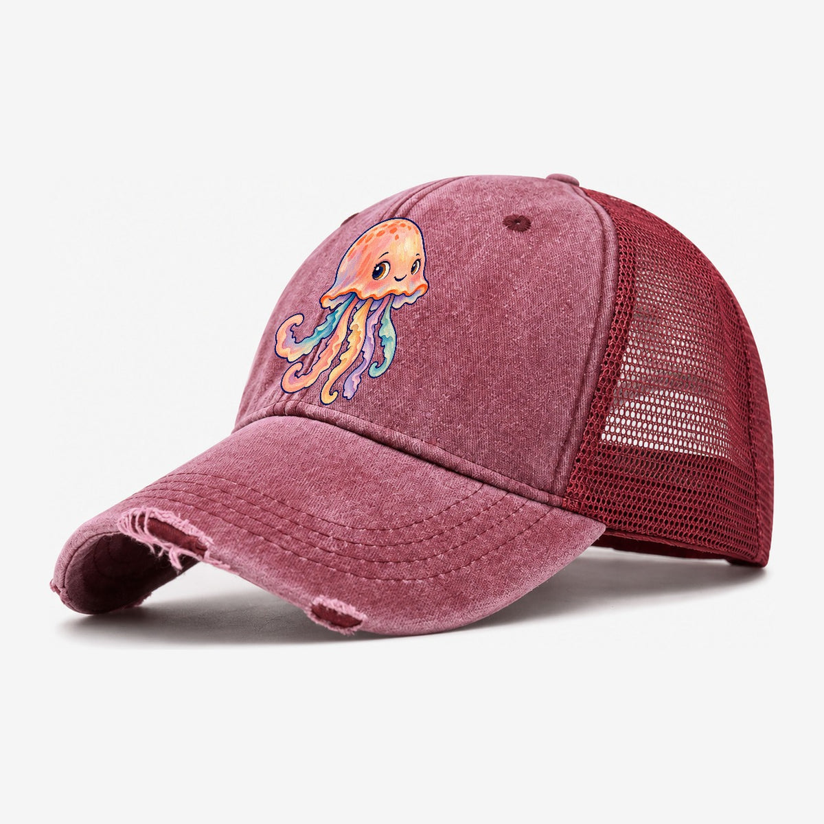 Jellyfish Bell Tilt Sea Sprite Washed Trucker Hat – Wine Red