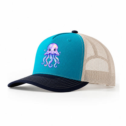 Jellyfish Front Glow Sea Sprite Trucker Hat – Teal Navy