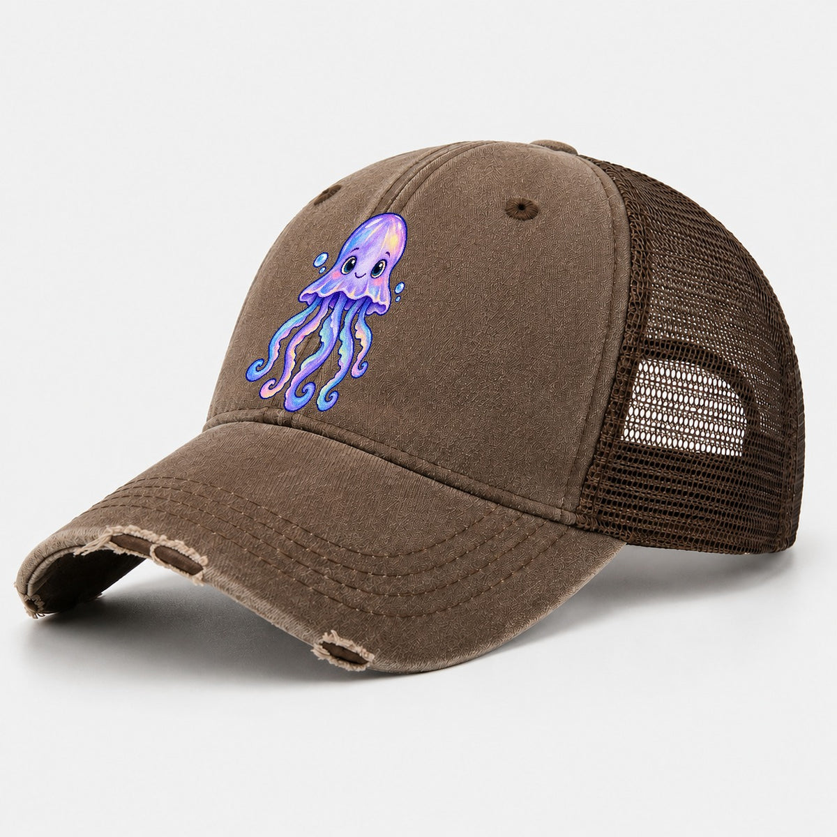 Jellyfish Front Glow Sea Sprite Washed Trucker Hat – Coffee