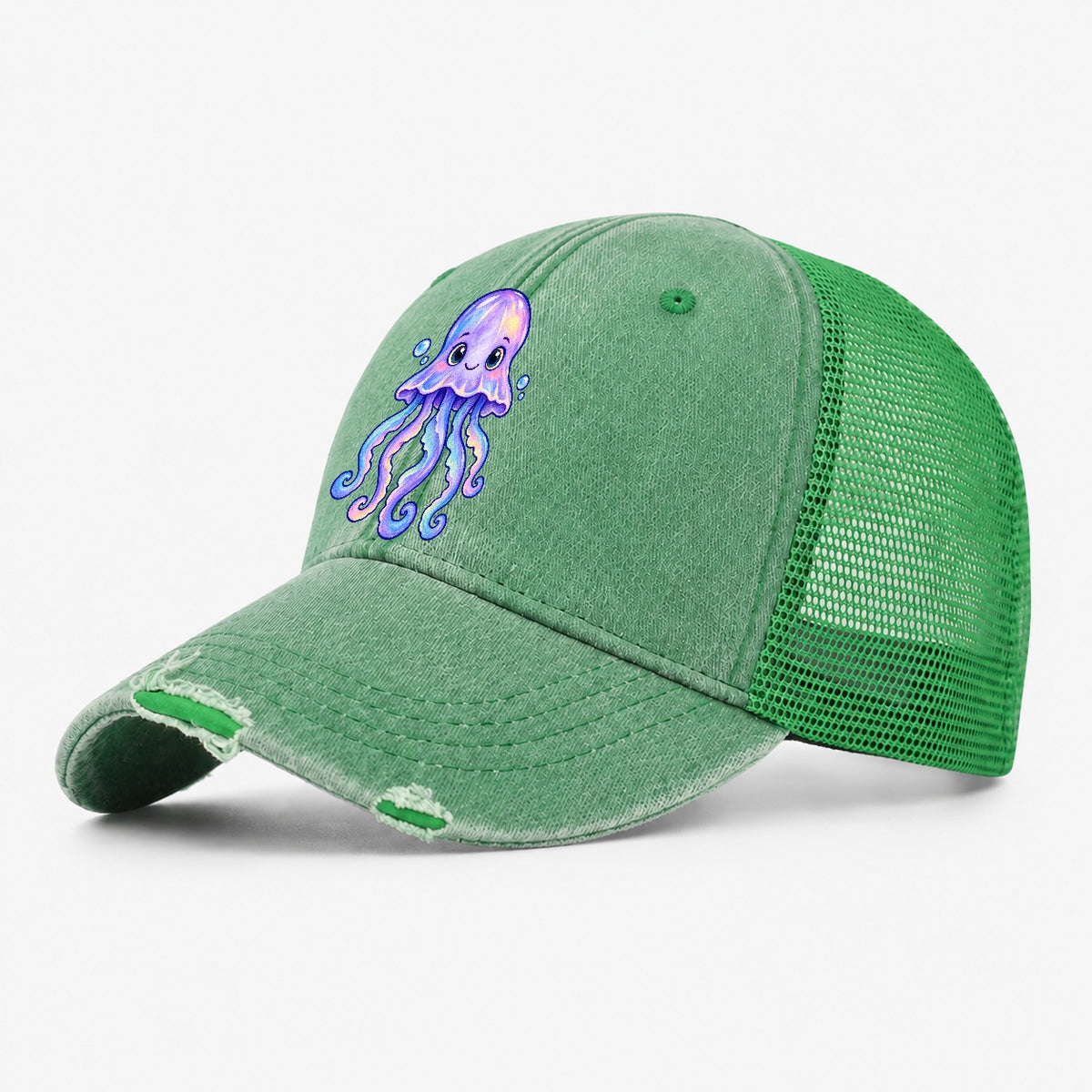 Jellyfish Front Glow Sea Sprite Washed Trucker Hat – Ink Green