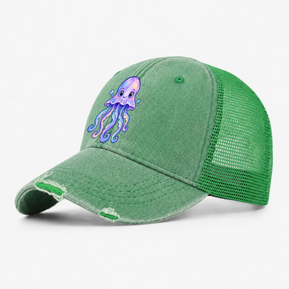Jellyfish Front Glow Sea Sprite Washed Trucker Hat – Ink Green