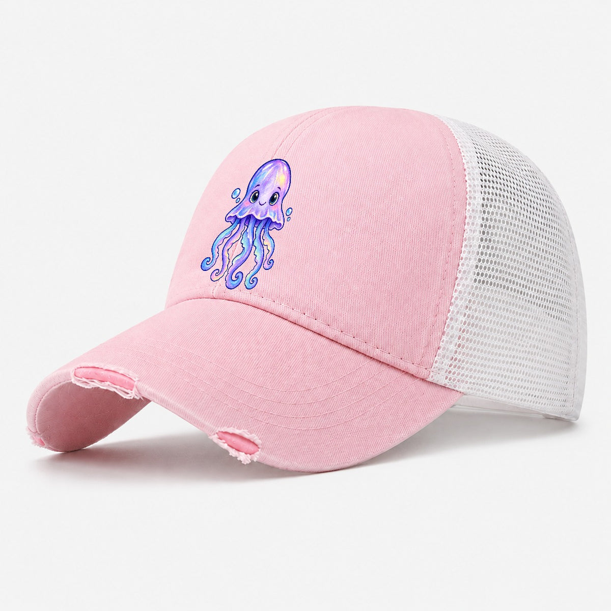 Jellyfish Front Glow Sea Sprite Washed Trucker Hat – Light Pink