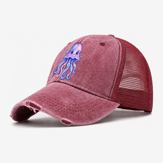 Jellyfish Front Glow Sea Sprite Washed Trucker Hat – Wine Red