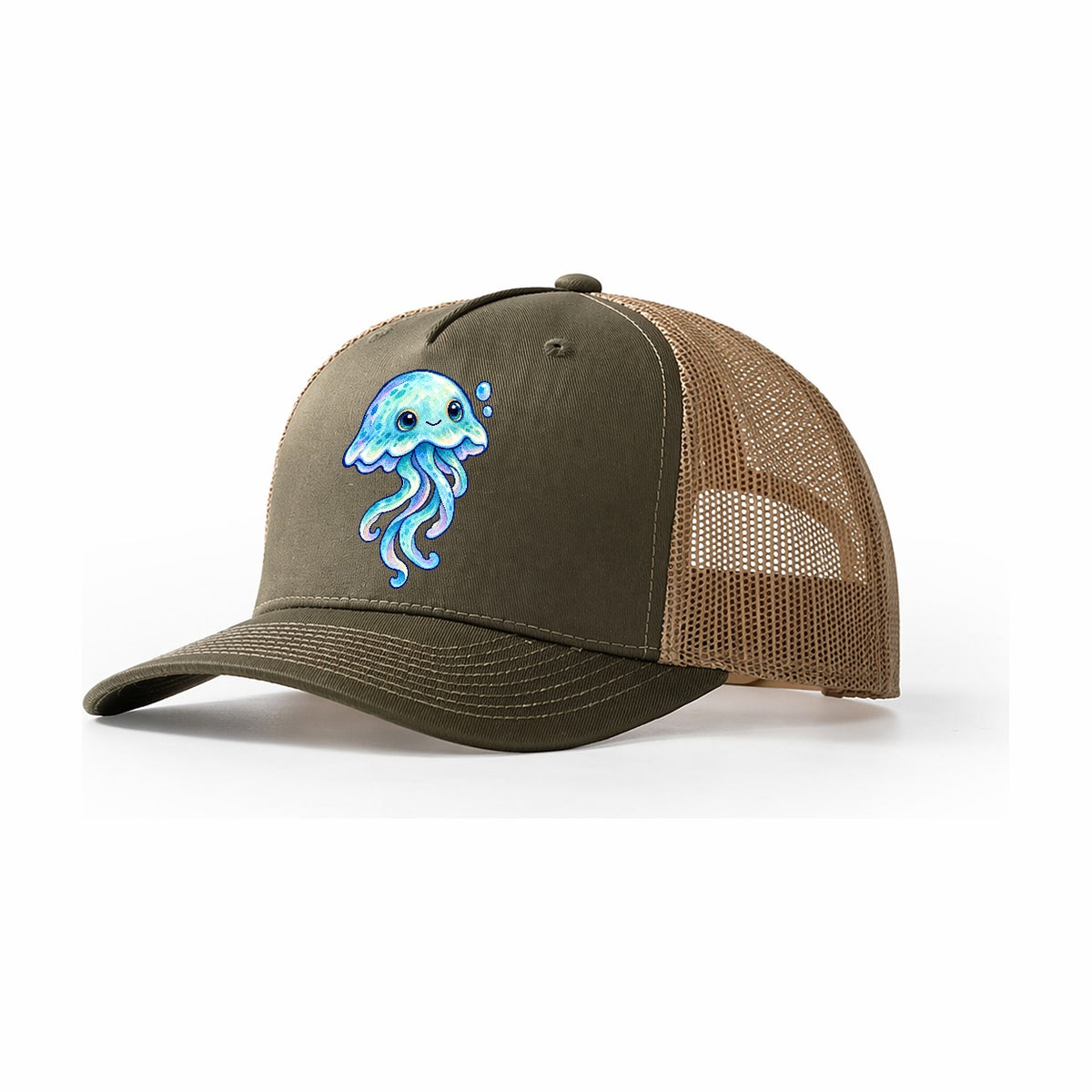 Jellyfish Upward Drift Sea Sprite Trucker Hat – Olive Khaki