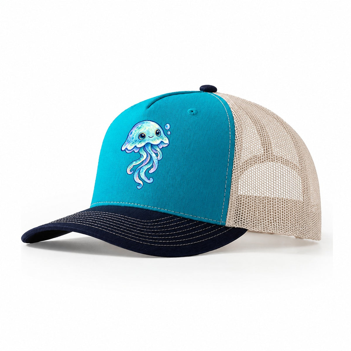 Jellyfish Upward Drift Sea Sprite Trucker Hat – Teal Navy