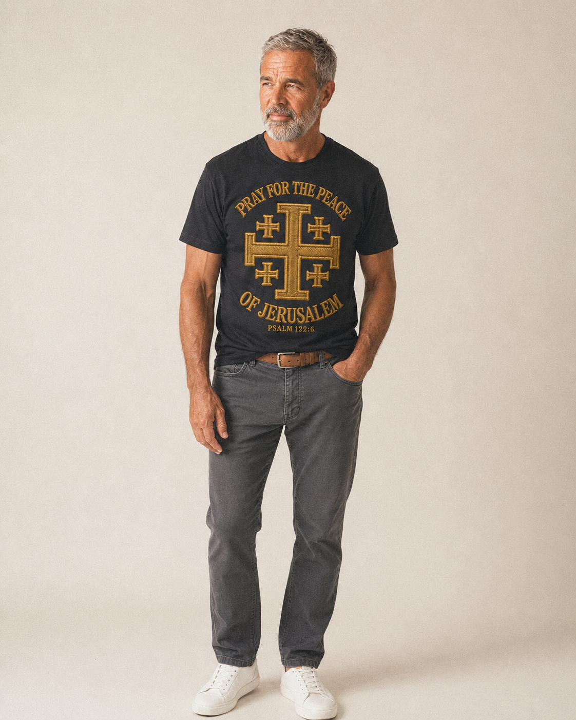 Jerusalem Cross  - Classic T-shirt – studio model photo