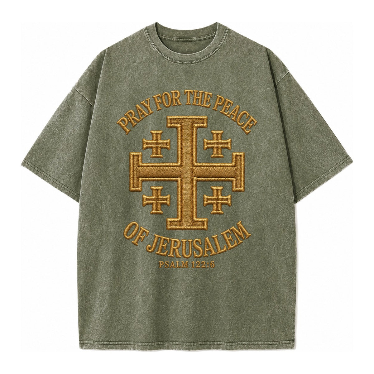 Jerusalem Cross  - Vintage T-shirt – Army Green