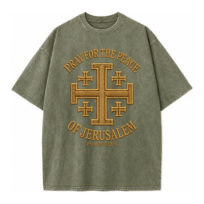 Jerusalem Cross  - Vintage T-shirt – Army Green