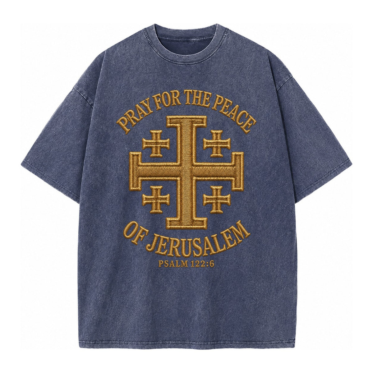 Jerusalem Cross  - Vintage T-shirt – Blue