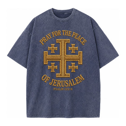 Jerusalem Cross  - Vintage T-shirt – Blue