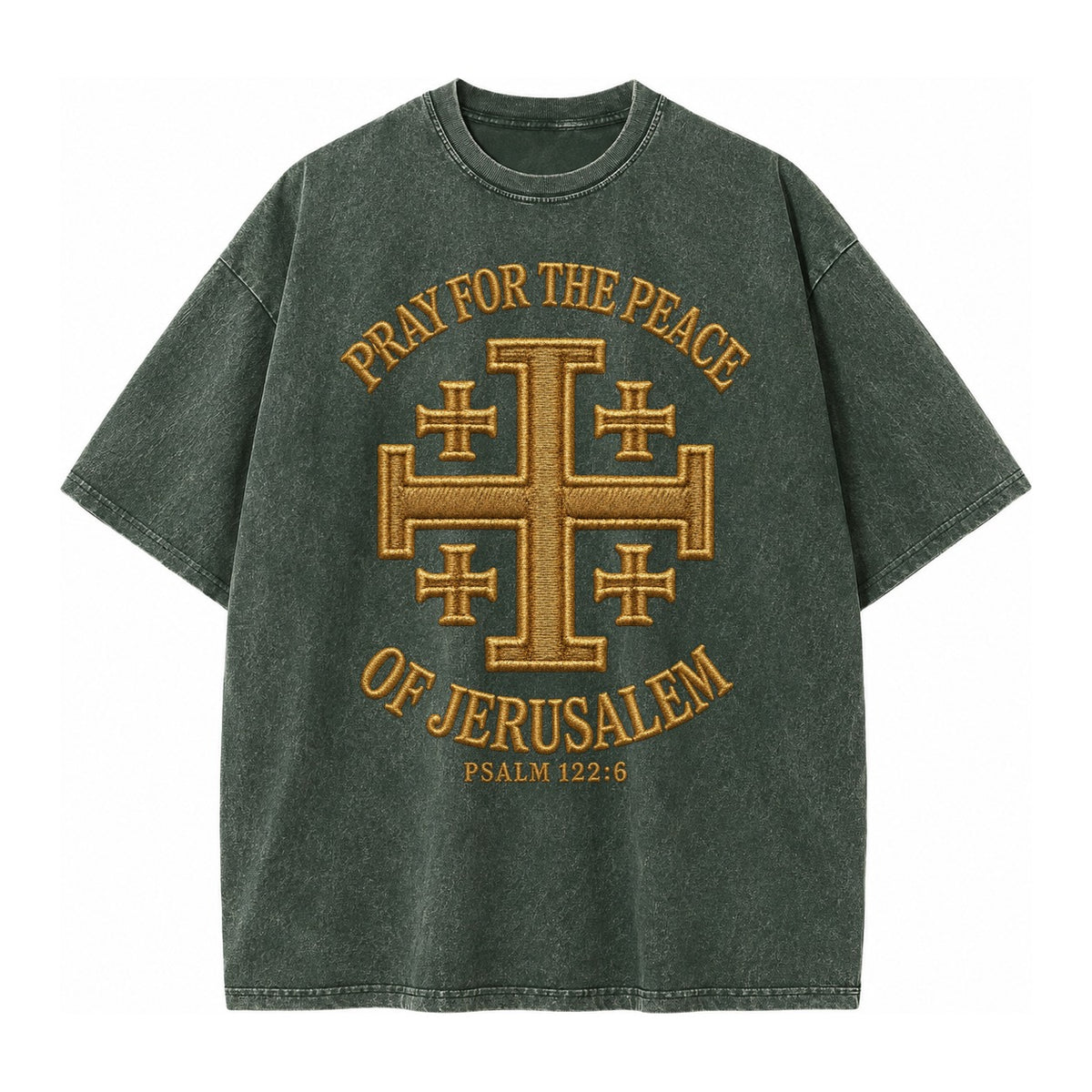 Jerusalem Cross  - Vintage T-shirt – Forest Mist(Green)