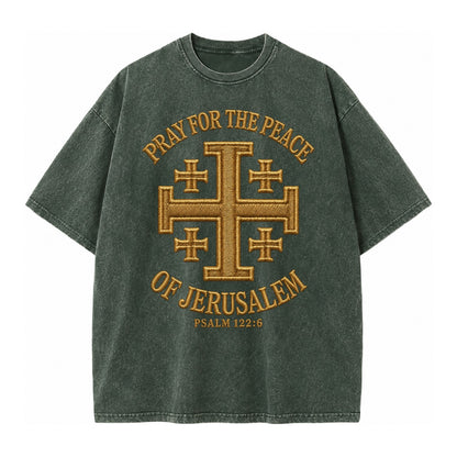 Jerusalem Cross  - Vintage T-shirt – Forest Mist(Green)