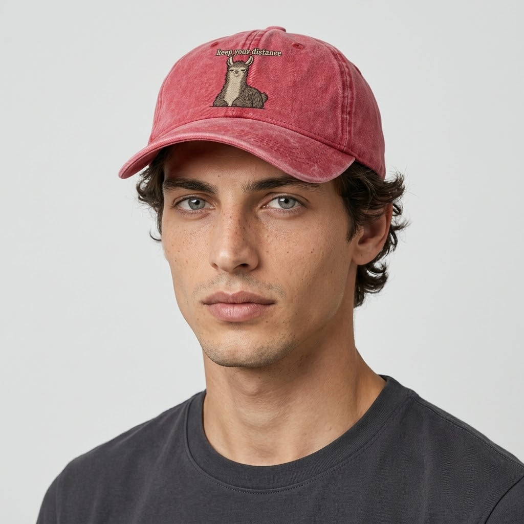 Keep Your Distance Strongly Worded Classic Cap – studio model photo