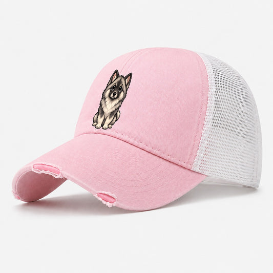 Keeshond Sitting Sweetheart Washed Trucker Hat – Light Pink