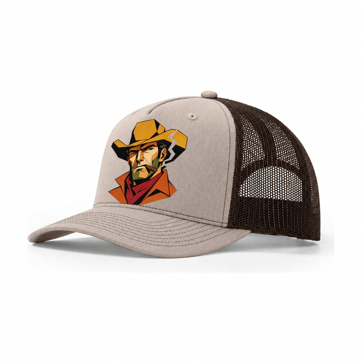 Cowboy Hat Geometric Trucker Hat – Khaki Brown