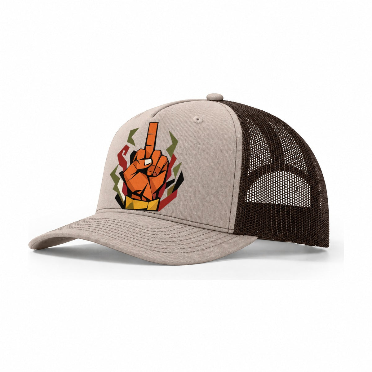 Middle Finger Trucker Hat – Khaki Brown
