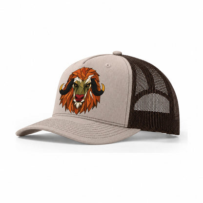 Musk Ox Frontal Portrait Trucker Hat – Khaki Brown