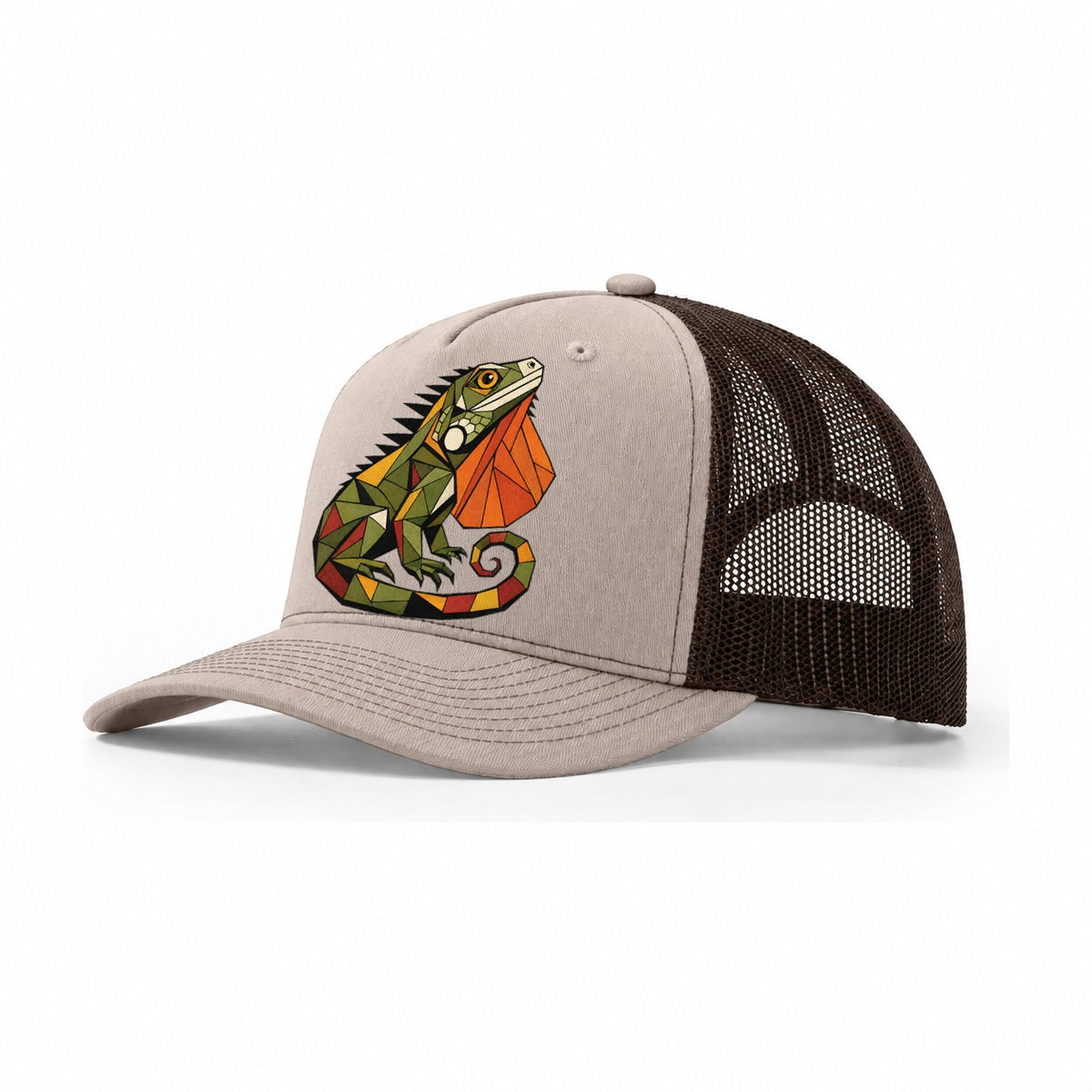 Iguana Sunbathing Profile Trucker Hat – Khaki Brown