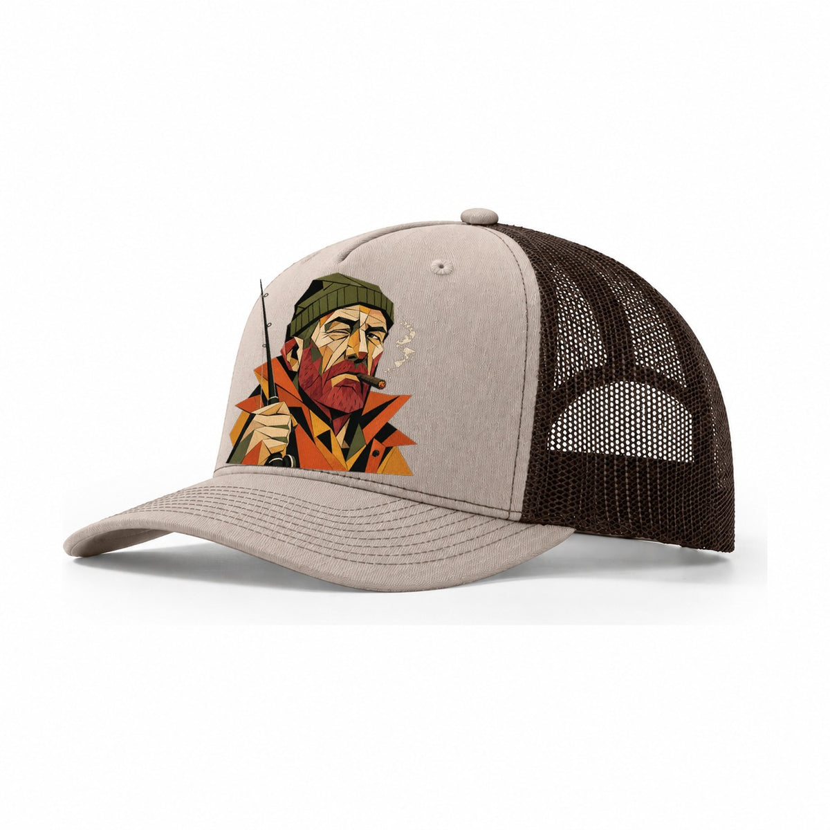 Fisherman Portrait Rod Trucker Hat – Khaki Brown