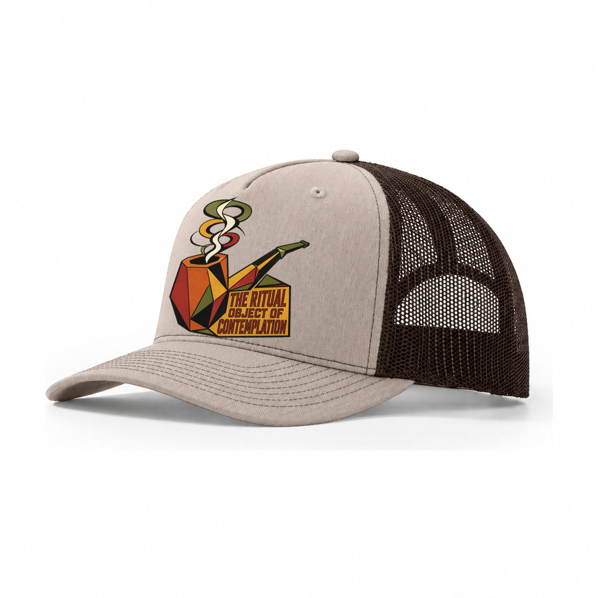 Smoking Pipe Portrait Trucker Hat – Khaki Brown