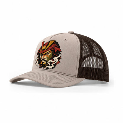 Samurai Helmet Portrait Trucker Hat – Khaki Brown