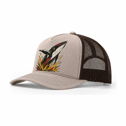 Whale Breach Silhouette Trucker Hat – Khaki Brown